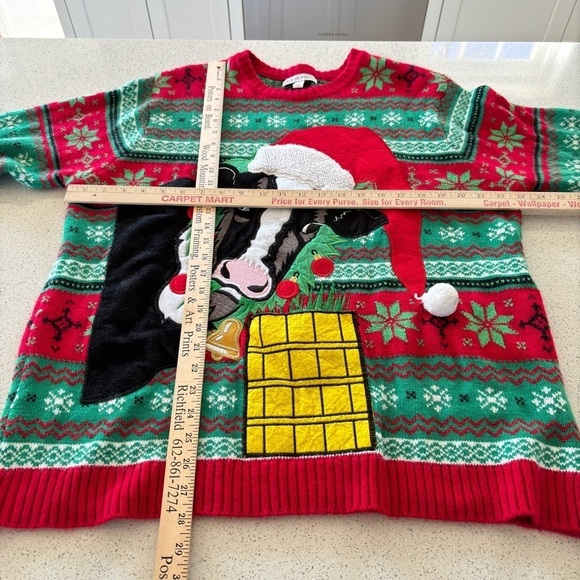 Celebrate Together Mens Ugly Cow Christmas Sweater Drink Pocket Size XXL Holiday - Picture 8 of 14